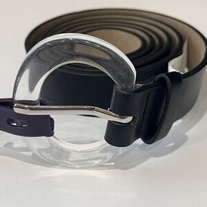 Ava & Viv Womens 4X Belt Black Faux Leather Round Translucent Buckle Classic NEW
